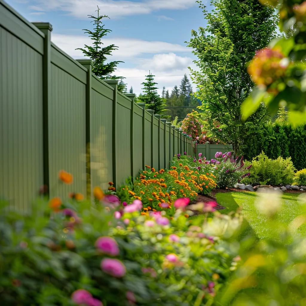 Beautifully landscaped commercial property with vinyl fencing enhancing aesthetics and privacy