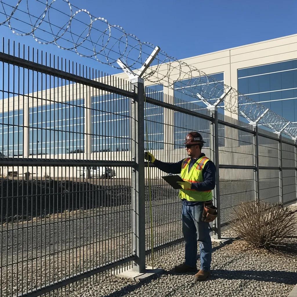 Industrial fencing installation showcasing steel security solutions for commercial properties
