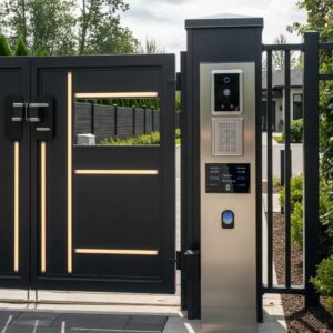 Modern electronic gate with advanced access control features in a Canadian property