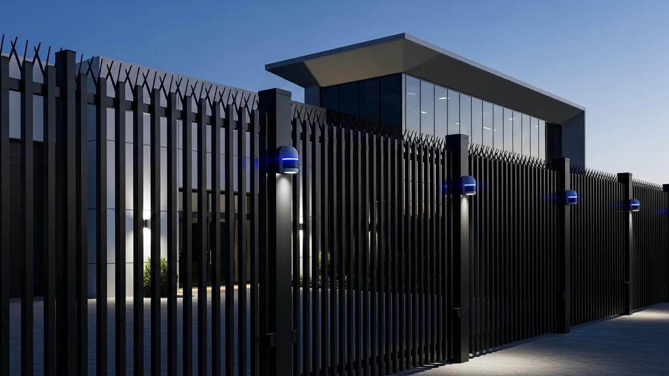 Modern commercial property with advanced high-security fencing showcasing durability and technology integration